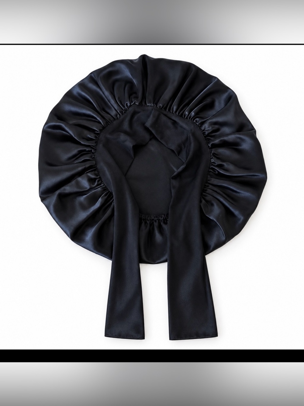 Black 100% Mulberry Silk Bonnet – 22 Momme – Tie Front